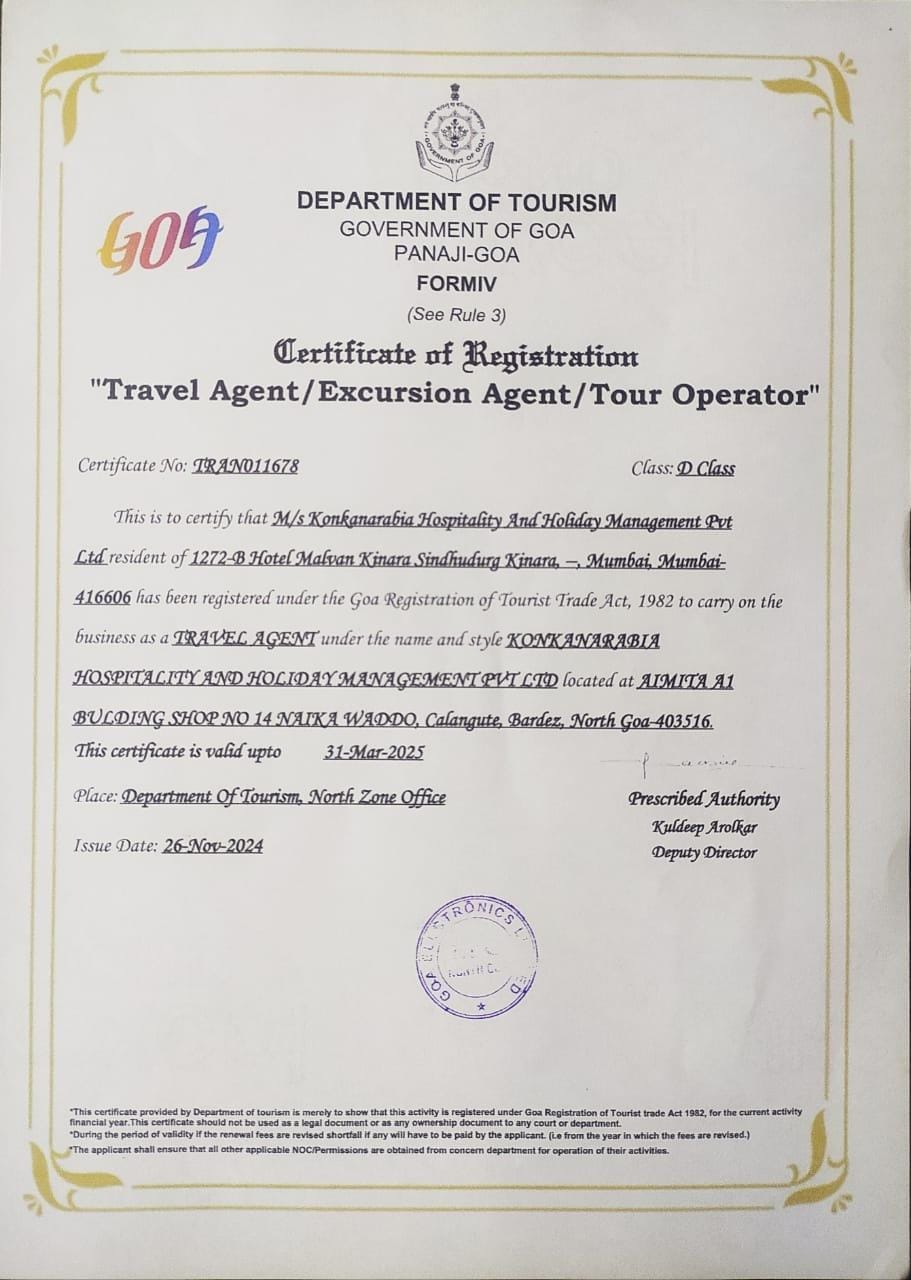 Goa Travel Agent Registration Certificate